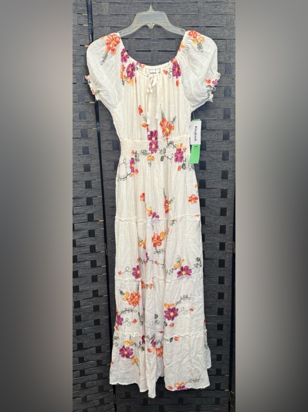 Anthropology Kindred White Floral Embroidered Peasant Maxi Dress